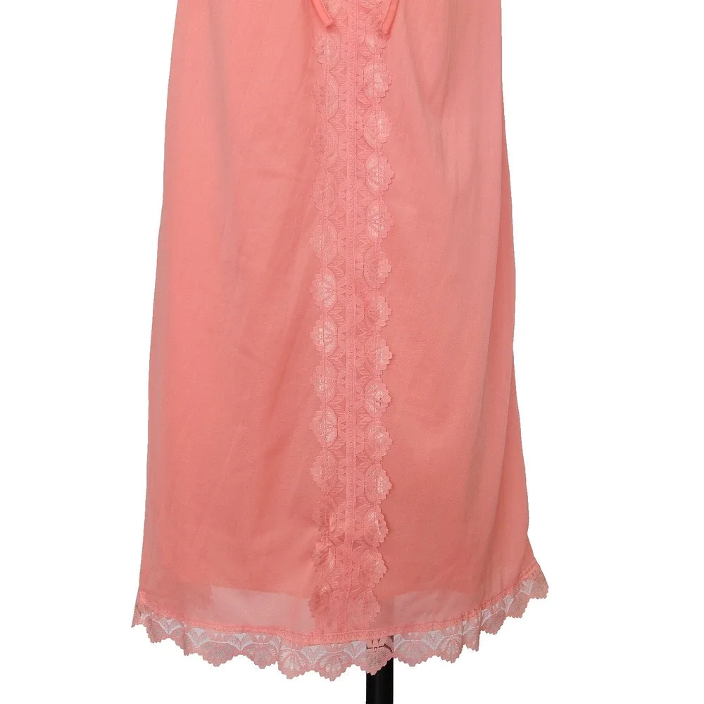 Vintage 60s Pink Nightgown Size S Ruffles Nylon Short Sleeve Lingerie Coquette